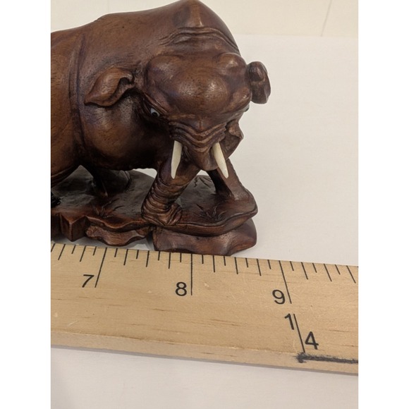 Vintage Dark Hardwood Elephant Parade Sculpture Carving 3 Elephants 9" Display - Picture 12 of 16